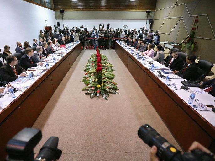 HAVANA, CUBA - JANUARY 21: Alex Lee (2nd L), Deputy Assistant Secretary for South America and Cuba, and Josefina Vidal (R), Cuban Foreign Ministry North America Director, sit down for the start of historic talks between the U.S. and Cuba at the Palacio de las Convenciones de La Habana January 21, 2015 in Havana, Cuba. This is the first of two days of talks that could restore diplomatic ties and mark the end of more than 50 years of of Cold War-era hostility between the two countries.
