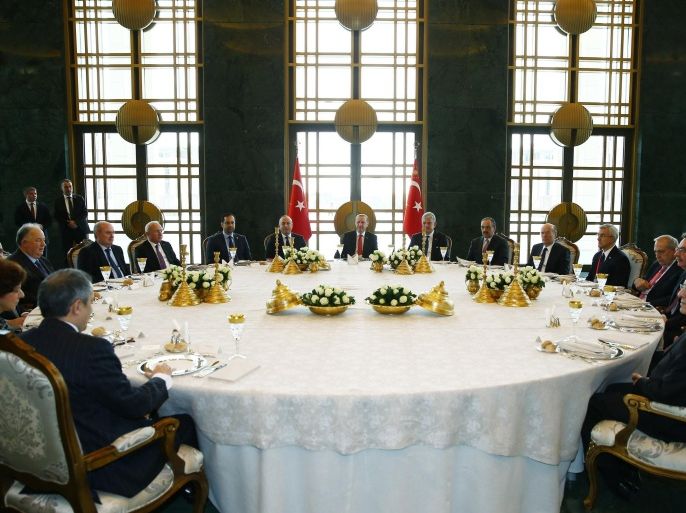 ANKARA, TURKEY - JANUARY 6: Turkish President Recep Tayyip Erdogan hosts Turkish ambassadors over a luncheon in 'The 7th Annual Ambassadors' Conference' on January 6, 2015 at the Presidential Palace in Ankara, Turkey.
