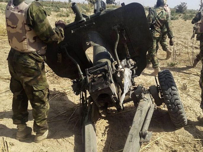 A piece of field artillery used by Boko Haram militants captured by the Nigerian military in Maiduguri, Borno State, North East Nigeria, 27 January 2015. According to reports the Nigerian army supported by local civilian defense forces repelled an attack on the capital of Borno State by the militant group Boko Haram (Western Education is forbidden) though the group, which has waged a full scale insurgency since 2009 claiming the lives of more than 11'000 individuals, remains in control of large swathes of the state, including the recently captured town of Monguno some 125 kilometers from Maiduguri, prompting fears of a fresh assault.