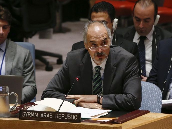 Syrian Ambassador to the U.N. Bashar Ja'afari speaks during a United Nations Security Council meeting on Iraq at U.N. headquarters in New York, September 19, 2014. U.S. Secretary of State John Kerry said on Friday that Iran had a role to play in a global coalition to tackle Islamic State militants who have seized swaths of Iraq and Syria and proclaimed a caliphate in the heart of the Middle East. REUTERS/Shannon Stapleton (UNITED STATES - Tags: POLITICS)