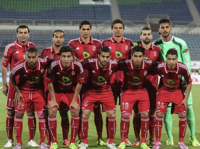 CAIRO, EGYPT - JANUARY 29: Players of AL Ahly pose during a football match between Al Ahly and Zamalek during Egyptian Premiere League Cup at 30 June Air Defense Stadium in Cairo, Egypt on January 29, 2015.