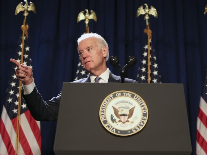 Vice President Joe Biden gestures while speaking to members of the House Democratic Caucus in Philadelphia, Friday Jan. 30, 2015. (AP Photo/ Joseph Kaczmarek)