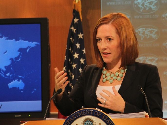 WASHINGTON, DC - JANUARY 27: U.S. State Department spokesperson Jen Psaki speaks to the press at a daily briefing in Washington, United States on January 27, 2015.
