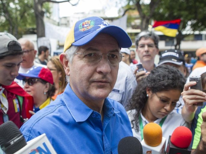 A file picture dated on 20 April 2014 shows Caracas' Mayor Antonio Ledezma during an opposition rally in Chacao, Caracas, Venezuela. Antonio Ledezma was detained by members of Bolivarian Intelligence Service (Sebin, in Spanish) at his office in Caracas downtown, on 19 February 2015, sources close to the Mayor informed.