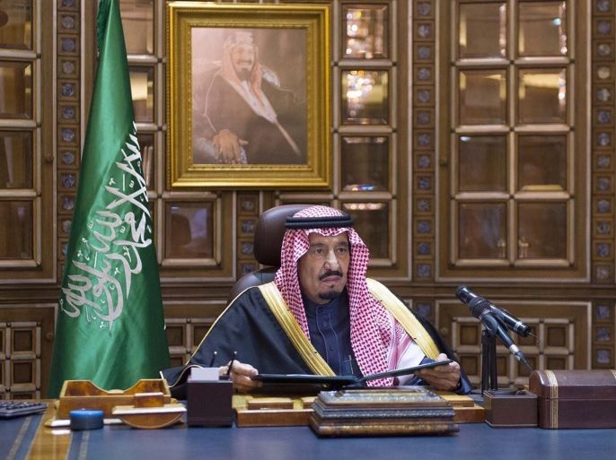 Saudi King Salman gives a speech following the death of King Abdullah in Riyadh January 23, 2015. Salman pledged on Friday to maintain existing energy and foreign policies then quickly moved to appoint younger men as his heirs, settling the succession for years to come by naming a deputy crown prince from his dynasty's next generation. King Abdullah died early on Friday after a short illness. By appointing his youngest half-brother Muqrin, 69, as Crown Prince and nephew Mohammed bin Nayef, 55, as Deputy Crown Prince, Salman has swiftly quelled speculation about internal palace rifts at a moment of great regional turmoil. REUTERS/Saudi Press Agency/Handout via Reuters (SAUDI ARABIA - Tags: POLITICS ROYALS PROFILE TPX IMAGES OF THE DAY) ATTENTION EDITORS - THIS IMAGE WAS PROVIDED BY A THIRD PARTY. NO SALES. NO ARCHIVES. FOR EDITORIAL USE ONLY. NOT FOR SALE FOR MARKETING OR ADVERTISING CAMPAIGNS. THIS PICTURE IS DISTRIBUTED EXACTLY AS RECEIVED BY REUTERS, AS A SERVICE TO CLIENTS
