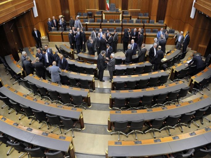 A general view of Lebanese members of parliament gathering to elect a new Lebanese president during the 10th round of voting at the parliament building, in downtown Beirut, Lebanon, 12 August 2014. The country's two main political blocs, divided over links with the government in neighboring Syria, were unable to agree on a candidate and speaker Nabih Berri set 02 September as the date for an 11th round for voting, in which the successful candidate will need the support of two-thirds of the 128-member legislature.