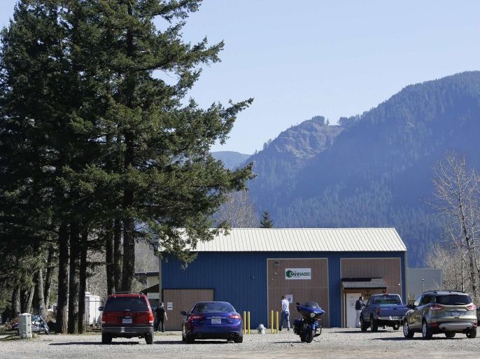 Customers arrive at the grand opening of The Cannabis Corner, the first city-owned recreational marijuana store in the country, in North Bonneville, Washington March 7, 2015. Cannabis Corner's employees hope the store will become another reason to visit the city, whose major industry for years was timber but now relies heavily on tourists who come to the region to hike, camp, windsurf and kitesurf. REUTERS/Jason Redmond (UNITED STATES - Tags: SOCIETY DRUGS BUSINESS POLITICS)