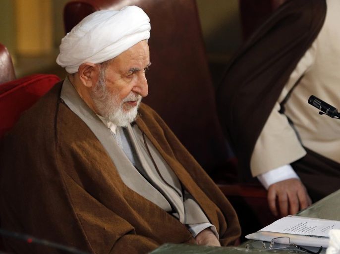 Newly elected chairman of the Iran's Assembly of Experts Ayatollah Mohammad Yazdi sits in a biannual meeting of the assembly in Tehran, Iran, Tuesday, March 10, 2015. Iran's most influential clerical body charged with choosing or dismissing the nation's supreme leader has elected a hard-line ayatollah as its new chairman, the official IRNA news agency reported on Tuesday. IRNA said Mohammad Yazdi, the deputy chairman of the 86-member Assembly of Experts, got 47 votes in his favor from among 73 clerics who attended the session. Yazdi, 83, will chair the Assembly for one year, until next February, when new balloting for all Assembly members is to take place. That vote will coincide with Iran's parliamentary elections. (AP Photo/Vahid Salemi)