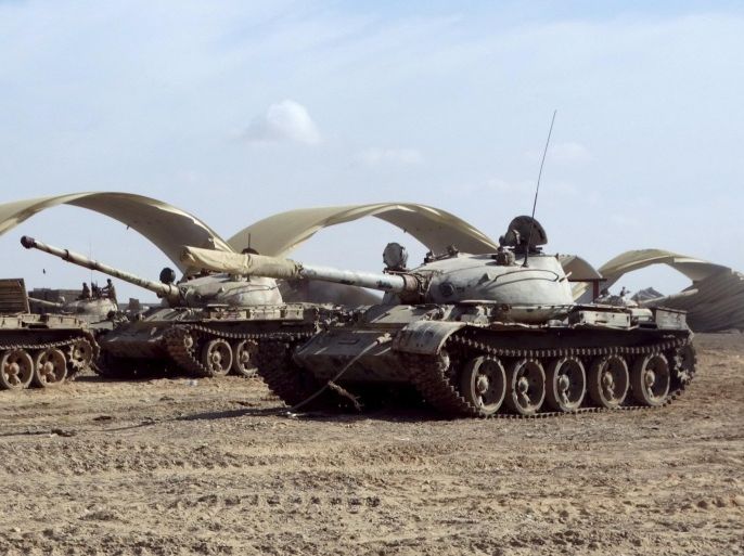 Tanks seized recently by Southern People's Resistance militants loyal to Yemen's President Abd-Rabbu Mansour Hadi are seen at the al-Anad air base in the country's southern province of Lahej March 24, 2015. Fighters from Yemen's dominant Houthi movement drew closer to President Abd-Rabbu Mansour Hadi's refuge in Aden on Tuesday, taking over two towns north of the port city as columns advanced from different directions. REUTERS/Stringer