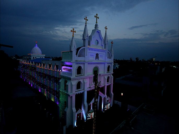 epa04662177 A general view of St.Thomas' cathedral at dusk in Bhopal, India, 14 March 2015. Baselios Mar Thoma Paulose II (not pictured), supreme head of the Indian Orthodox Church took part in the Holy consecration ceremony at St.Thomas' cathedral. EPA/SANJEEV GUPTA