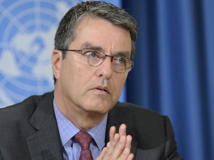 Roberto Azevedo, Director General of the World Trade Organization (WTO), speaks during a press conference about the outcome of the WTO negotiations, at the European headquarters of the United Nations in Geneva, Switzerland, 26 March 2015.