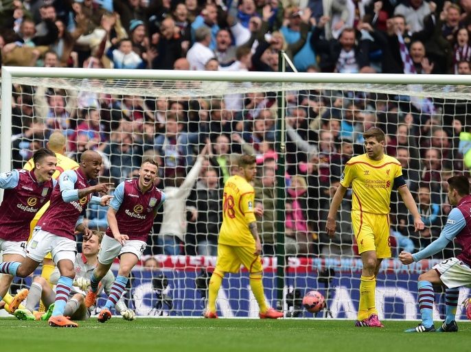 LONDON, ENGLAND - APRIL 19: Fabian Delph of Aston Villa celebrates scoring their second goal during the FA Cup Semi Final between Aston Villa and Liverpool at Wembley Stadium on April 19, 2015 in London, England.