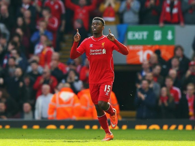 LIVERPOOL, ENGLAND - MARCH 22: Daniel Sturridge of Liverpool celebrates his goal during the Barclays Premier League match between Liverpool and Manchester United at Anfield on March 22, 2015 in Liverpool, England.