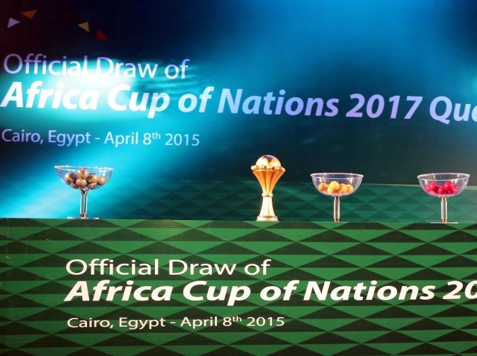 African Cup of Nations trophy is displayed during an event to announce the nation hosting the 2017 tournament and qualifiers draw, in Cairo, Egypt, 08 April 2015. Gabon was elected ahead of Algeria to stage the 31st edition of the tournament in a vote by CAF's executive committee in Cairo.