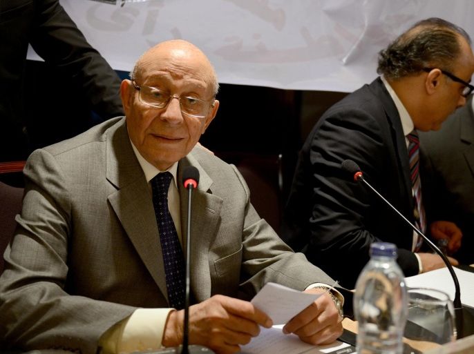 CAIRO, EGYPT - MARCH 5: Egypt's National Council for Human Rights (NCHR) chairman Mohamed Fayek (L) declines to unveil details of the NCHR's report over all details about the killings and suicide cases in Rabaa in the capital Cairo, Egypt on March 5, 2014.