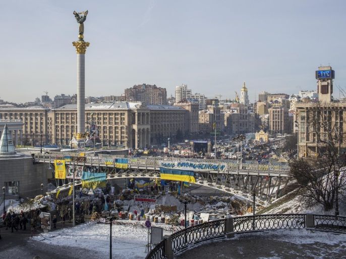 KIEV, UKRAINE - JANUARY 27: A general view of Independence Square on January 27, 2013 in Kiev, Ukraine. Unrest is spreading across Ukraine, with activists taking over municipal buildings in several towns and cities including the east of the country where President Viktor Yanukovych has enjoyed strong support.