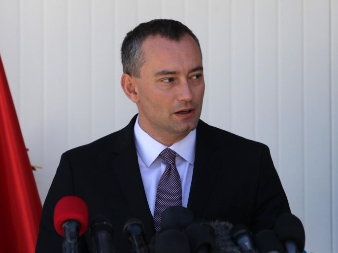 United Nations' new Middle East peace envoy, Nickolay Mladenov speaks during a press conference on April 30, 2015 in Gaza city. Mladenov, who was appointed in February, urged Palestinian factions to unite and Israel to lift its blockade of the Gaza Strip, on his first visit to the territory. AFP PHOTO / MAHMUD HAMS