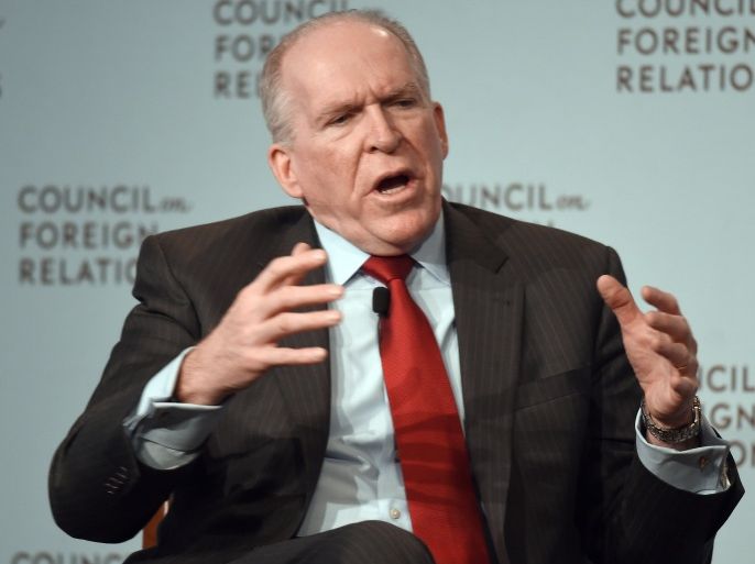 DEX007 - New York, New York, UNITED STATES : (FILES) In this March 13, 2015 file photo, Central Intelligence Agency(CIA) Director John Brennan speaks at the Council on Foreign Relations in New York. CIA chief John Brennan warned May 31, 2015 that allowing vital surveillance programs to expire could increase terror threats, as the US Senate convened for a crunch debate on whether to renew the controversial provisions. With key counterterrorism programs set to expire at midnight Sunday, the top intelligence official made a final pitch to senators, arguing that the bulk data collection of telephone records of millions of Americans unconnected to terrorism has not abused civil liberties and only serves to safeguard citizens. AFP PHOTO/DON EMMERT / FILES