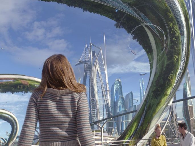 This photo released by Disney shows, Britt Robertson as Casey, in a scene from Disney's "Tomorrowland." (Film Frame/Disney via AP)