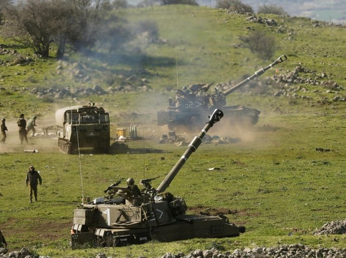Israeli 155mm artillery fire toward targets in Lebanon near Har Dov area, on the Israeli-Lebanese border, 28 January 2015. An Israeli military vehicle was hit by an anti-tank missile near the border with Lebanon, the army said. Israeli emergency services said there were injuries in the incident. Israel responded by firing several rockets toward south-eastern Lebanon, according to a Lebanese security source. Israeli troops had been operating in the area, local media said, searching for possible tunnels dug by the Hezbollah militant group. Israel has been anticipating an attack from Hezbollah after it killed six fighters of the Iran-backed Shiite militant group in an air strike in Syria earlier this month.