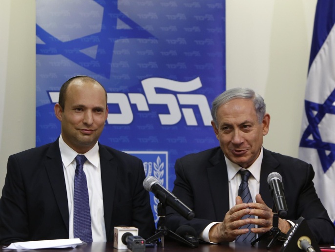 نتنياهو (يمين) مع زعيم حزب البيت اليهودي نفتالي بينيت (غيتي)