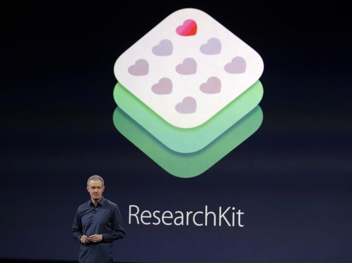 FILE - In this March 9, 2015 file photo, Apple Vice President of Operations, Jeff Williams, discusses ResearchKit during an Apple event in San Francisco. This week of April 13, 2015, Apple launched ResearchKit for scientists to create more specialized apps for medical studies. ResearchKit had been limited to five pilot groups until now. (AP Photo/Eric Risberg)