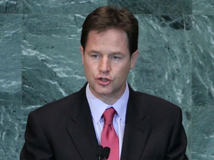 NEW YORK - SEPTEMBER 24: Deputy Prime Minister of the United Kingdom of Great Britain, Nicholas Clegg addresses the 65th session of the General Assembly at the United Nations on September 24, 2010 in New York City. Leaders and diplomats from around the world are in New York City for the United Nations yearly General Assembly.