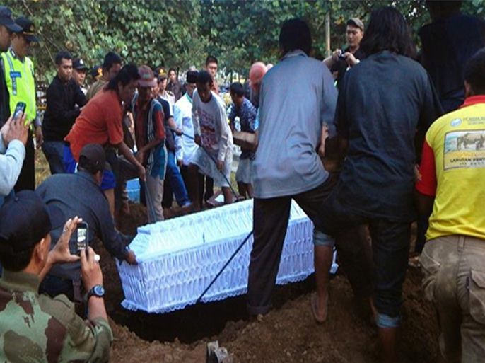 A coffin with the body of Indonesian drug convict Zainal Abidin is buried after he was shot dead by firing squad in April [AFP]