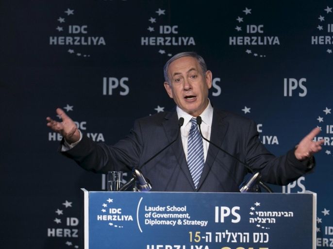 Israel's Prime Minister Benjamin Netanyahu speaks during the annual Herzliya conference in Herzliya near Tel Aviv, Israel June 9, 2015. REUTERS/Baz Ratner