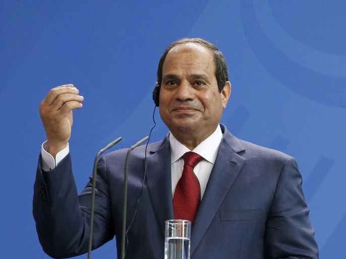 Egypt's President Abdel Fattah al-Sisi addresses a joint news conference with German Chancellor Angela Merkel following talks at the Chancellery in Berlin, Germany June 3, 2015. REUTERS/Fabrizio Bensch