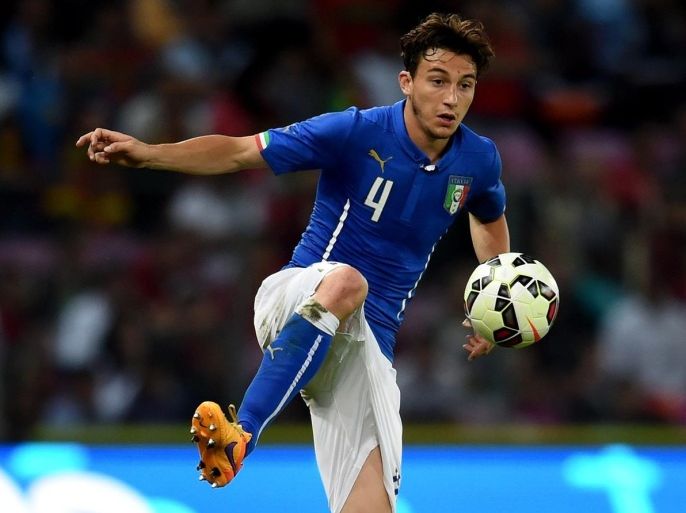 GENEVA, SWITZERLAND - JUNE 16: Matteo Darmian of Italy in action during the international friendly match between Portugal and Italy at Stade de Geneve on June 16, 2015 in Geneva, Switzerland.