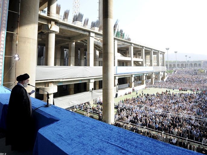 Iran's Supreme Leader Ayatollah Ali Khamenei delivers a sermon during morning prayers for the Eid al-Fitr holiday, marking the end of the holy month of Ramadan, at the Imam Khomeini grand mosque in central Tehran July 18, 2015. REUTERS/leader.ir /Handout ATTENTION EDITORS - THIS PICTURE WAS PROVIDED BY A THIRD PARTY. REUTERS IS UNABLE TO INDEPENDENTLY VERIFY THE AUTHENTICITY, CONTENT, LOCATION OR DATE OF THIS IMAGE. FOR EDITORIAL USE ONLY. NOT FOR SALE FOR MARKETING OR ADVERTISING CAMPAIGNS. NO SALES. NO ARCHIVES. THIS PICTURE IS DISTRIBUTED EXACTLY AS RECEIVED BY REUTERS, AS A SERVICE TO CLIENTS.