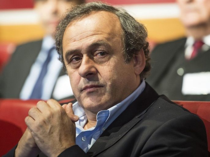 (FILE) A file picture dated 15 December 2014 of UEFA President Michel Platini during the UEFA Champions League 2014/15 round of 16 draw at the UEFA Headquarters in Nyon, Switzerland. Michel Platini on 29 July 2015 confirmed his intention to run for the FIFA presidency as successor to Joseph Blatter. Platini said in a statement on the UEFA website he has written to the 209 members of FIFA declaring his candidacy and asking for support in his bid to lead the global football governing body.