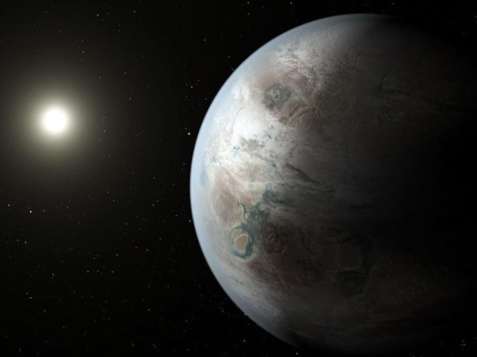 A handout released by NASA on 23 July 2015 shows an artists concept of the exoplanet Kepler-452b, which is newly discovered by Nasa's Keppler mission. Kepler-452b is the smallest planet to date discovered orbiting in the habitable zone, the area around a star where liquid water could pool on the surface of an orbiting planet, of a G2-type star, like our sun. The confirmation of Kepler-452b brings the total number of confirmed planets to 1,030. The Kepler-452 system is located 1,400 light-years away from Earth in the constellation Cygnus. While Kepler-452b is 60 percent larger than Earth, its 385-day orbit is only five percent longer. The planet is five percent farther from its parent star Kepler-452 than Earth is from the Sun. Kepler-452 is six billion years old, 1.5 billion years older than our sun, has the same temperature, and is 20 percent brighter and has a diameter ten percent larger. EPA/NASA/JPL-Caltech/T. Pyle