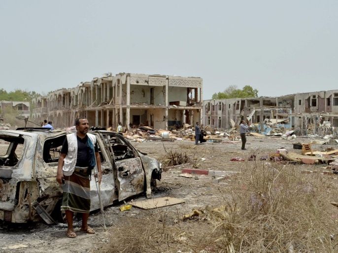 MOCHA, YEMEN - JULY 27: Destroyed service building of Electric Ministry after Saudi-led coalition air attacks, in Mocha, Yemen, on July 27, 2015.