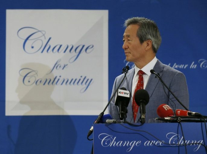 Former FIFA vice-president Chung Mong-joon of South Korea attends a news conference to formally launch his bid to become president of world soccer's governing body in Paris, France, August 17, 2015. South Korea's Chung tore into Michel Platini, current head of the European governing body UEFA saying his French rival for the presidency of FIFA was like a son to Sepp Blatter, the outgoing chief of soccer's scandal-hit governing body. The 63-year-old billionaire scion of South Korea's Hyundai industrial conglomerate is viewed as one of the favourites for the job but faces stiff competition from Frenchman Platini. REUTERS/Pascal Rossignol