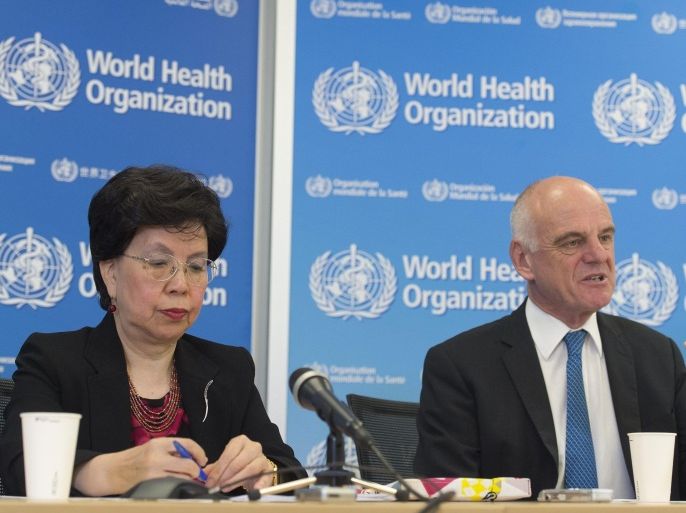China's Margaret Chan (L), Director-General of the World Health Organization, WHO, and David Nabarro (R), UN Secretary-General's Special Envoy on Ebola, present an update on work being undertaken to strengthen WHO's health emergency preparedness and response capacities, during a press conference at the headquarters of the World Health Organization (WHO) in Geneva, Switzerland, 31 July 2015.