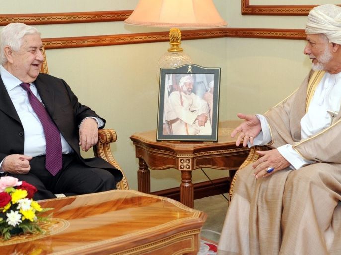 Omani Minister Responsible for Foreign Affairs, Yusuf bin Alawi Abdullah (R) meets with Syrian Foreign Minister, Walid al-Moallem (L) in Muscat, Oman, 06 August 2015. According to reports, al-Moallem arrived in Oman on 06 August from Iran, where representatives of Syria, Iran and Russia were reportedly working on a new plan for a diplomatic solution to the conflict in Syria.