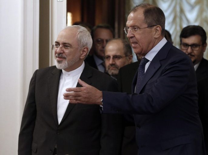 Iranian Foreign Minister Mohammad Javad Zarif (L) and Russian Foreign Minister Sergei Lavrov (R) meet in Moscow, Russia, 17 August 2015. Lavrov declared of importance of military-technological cooperation between the two countries for stability in the the Caspian region.