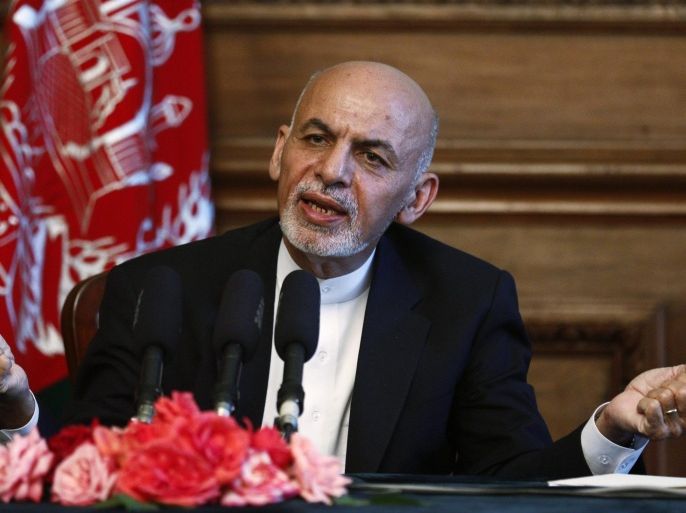 Afghan President, Ashraf Ghani, delivers a press briefing after a suicide attack that targeted the Kabul international airport, in Kabul, Afghanistan, 10 August 2015. At least six people, including the bomber, were killed and 18 injured 10 August when the attacker detonated in the Afghan capital, officials said. Najib Danish, the Interior Ministry spokesman added the attacker detonated at the entrance to the Hamid Karzai International Airport, in a crowded area. According to Sayed Kabir Amiri, the chairman of Kabul hospitals department, all the victims were civilians.