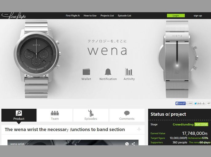 سكرين شوت من موقع فيرست فلايت يظهر ساعة وينا الذكية لشركة سوني