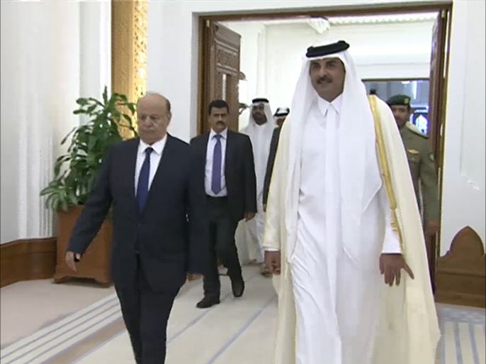 لقاء قمة بين امير قطر الشيخ تميم بن حمد آل ثاني والرئيس اليمني عبد ربه منصور هادي