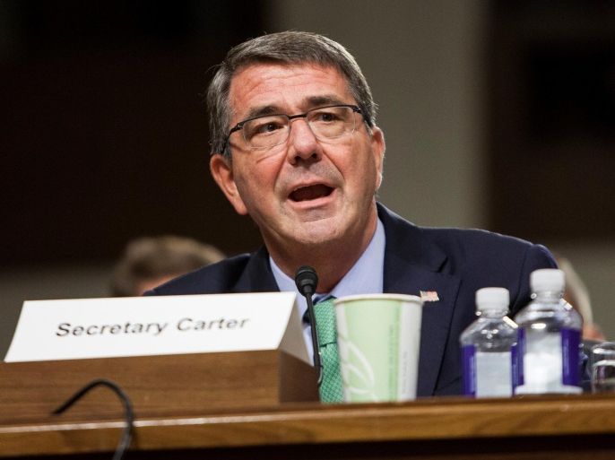 WASHINGTON, USA - JULY 29: Secretary of Defense Ashton Carter testifies in front of the Senate Armed Services Committee on the impacts of the Joint Comprehensive Plan of Action on U.S. interests and military balance in the Middle East in Washington, USA on July 29, 2015. Secretary of State John Kerry, Secretary of Energy Ernest Moniz, Secretary of the Treasury Jacob Lew, and Chairman of the Joint Chiefs of Staff General Martin Dempsey are also testifying.
