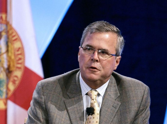 In this Thursday, June 19, 2008, file photo, former Florida Gov. Jeb Bush answers questions at the Excellence in Action conference, a national summit on education reform, in Lake Buena Vista, Fla. Bush has lead behind in the scenes in passing legislation to end tenure for new teachers and link teacher pay raises to student performance. (John Raoux/Miami Herald/TNS via Getty Images)