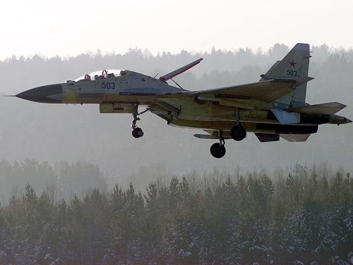 ‪طائرة التفوق الجوي الروسية سوخوي 30 التي من المحتمل أن تكون قد أرسلت إلى سوريا‬ طائرة التفوق الجوي الروسية سوخوي 30 التي من المحتمل أن تكون قد أرسلت إلى سوريا (رويترز)
