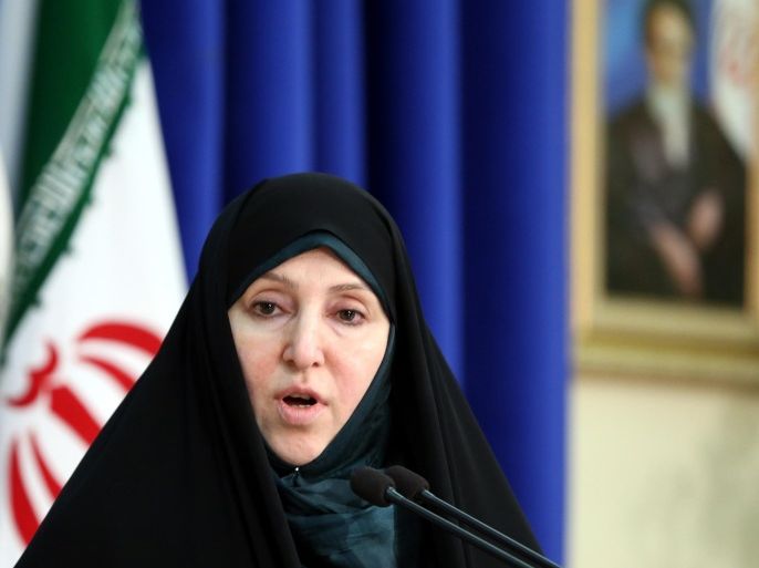 TEHRAN, IRAN - JUNE 10: Marzieh Afkham, first female spokeswoman of Iran's Ministry of Foreign Affairs, delivers a speech during a press conference in Tehran, Iran on June 10, 2015.