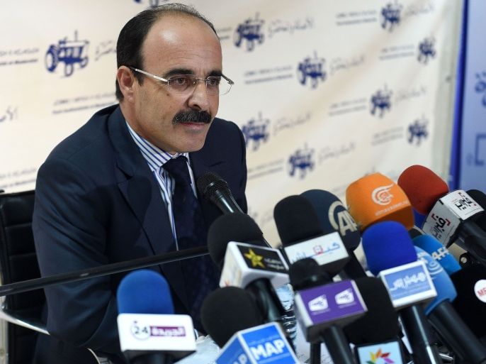 FS34 - Rabat, -, MOROCCO : Ilyas el Omari, Vice Secretary General of the Party of Authenticity and Modernity (PAM) speaks during a press conference following the results from Moroccan municipal and regional elections on September 5, 2015 in Rabat. Morocco's Islamists came first in regional elections seen as a test of their popularity after nearly four years in power, but trailed the liberal opposition in municipal polls, results showed. The PAM, a liberal opposition party founded by a politician close to the king, came second with 19.4 percent. AFP PHOTO / FADEL SENNA