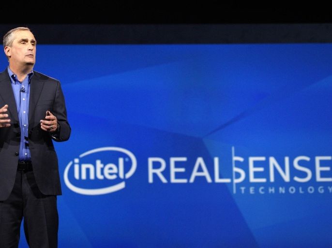 Brian Krzanich, CEO of Intel, talks about the company's RealSense camera technology at his keynote at the International Consumer Electronics show (CES) in Las Vegas, Nevada January 6, 2015. REUTERS/Rick Wilking (UNITED STATES - Tags: BUSINESS SCIENCE TECHNOLOGY)