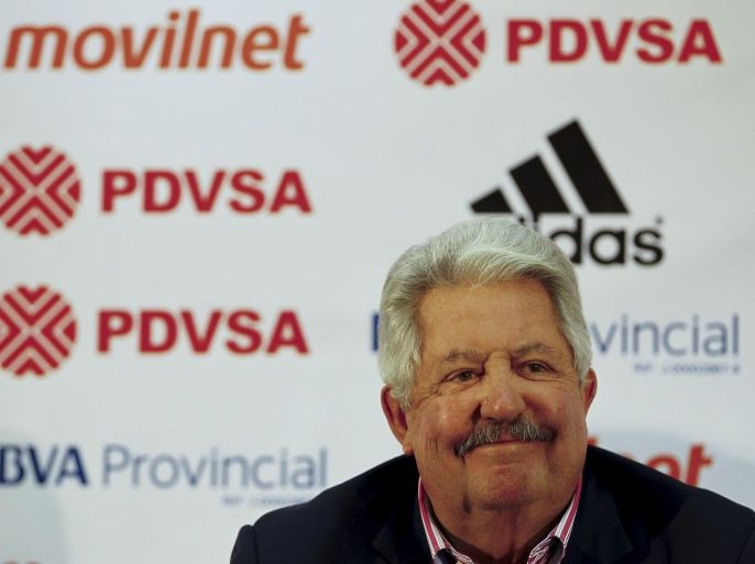 Rafael Esquivel, Venezuela's national soccer federation president, attends a news conference in Caracas, in Venezuela, in this May 10, 2012 file photo. The Swiss Federal Office of Justice (FOJ) said it had blocked accounts at several banks in Switzerland after police arrested some of the most powerful figures in global soccer on May 27, 2015 in U.S. and Swiss corruption cases. The FOJ said a further wanted soccer official had been arrested on a request from the United States and named Eugenio Figueredo, Eduardo Li, Jose Maria Marin, Julio Rocha, Costas Takkas, Jeffrey Webb, and Rafael Esquivel as the seven officials currently in detention pending extradition. REUTERS/Jorge Silva/Files