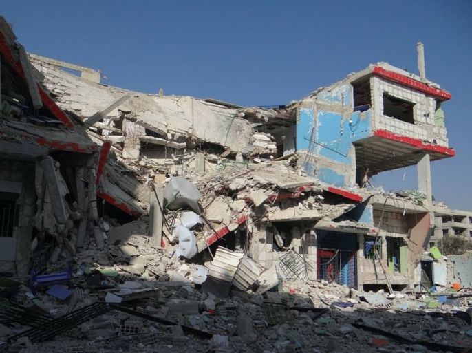 إحدى المدارس المدمرة بسبب قصف النظام في غوطة دمشق الشرقية 2- أيلول 2015